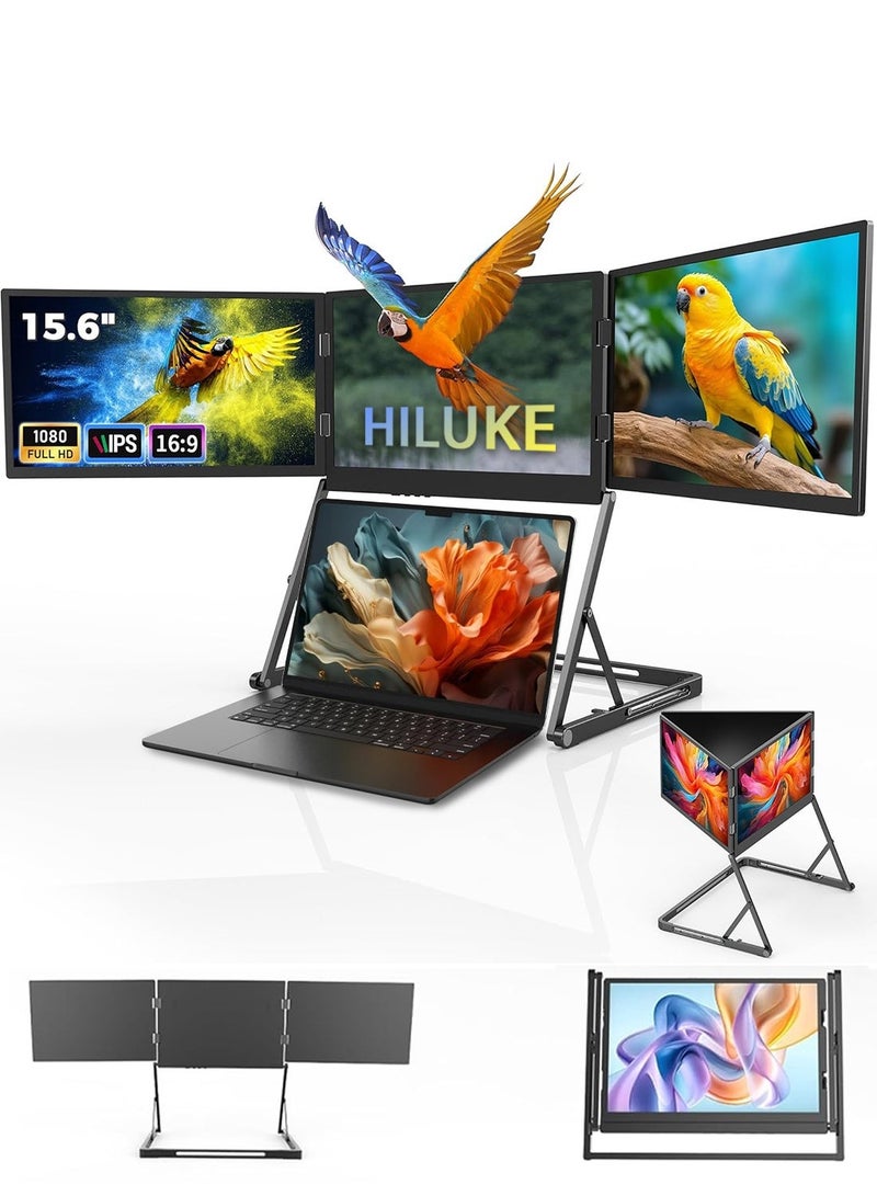 هاي لوك موسّع شاشة الكمبيوتر المحمول، شاشة ثلاثية محمولة قابلة للطي، مقاس 15.6 بوصة، بدقة FHD 1080P، ونسبة عرض إلى ارتفاع 16:9، ومزوّدة بمنفذ HDMI/USB-C، متوافقة مع أنظمة Windows وMac وAndroid - Image 1